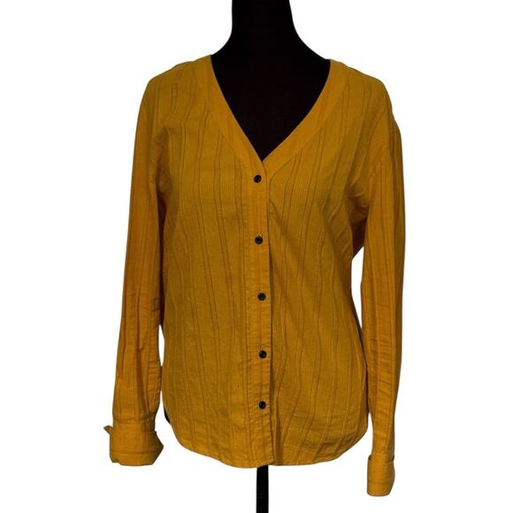 Treasure & Bond Women’s Shirt Small Button Up Tie In Back Mustard Yellow Summer - Picture 2 of 7